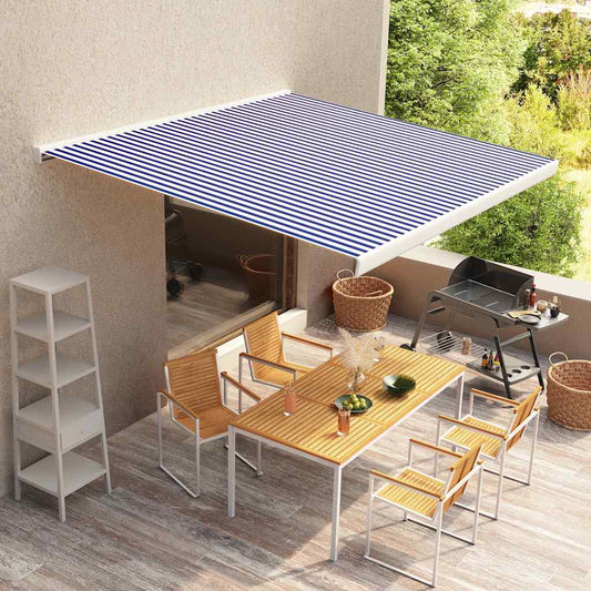 Markisedug 350X250 Cm Blå Og Hvid