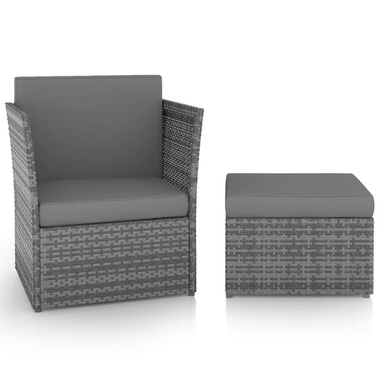 Havestol Med Fodskammel Polyrattan Antracitgrå
