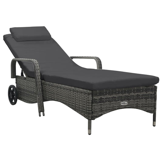 Liggestol Med Hjul Polyrattan Grå