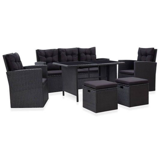 Loungesæt Til Haven 6 Dele Med Hynder Polyrattan Sort