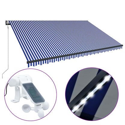 Markise Med Vindsensor Og LED 500x300 Cm Blå Og Hvid - Billede 2