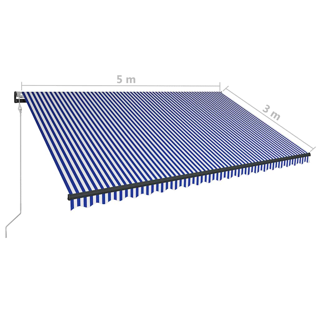 Markise Med Vindsensor Og LED 500x300 Cm Blå Og Hvid - Billede 12