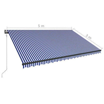 Markise Med Vindsensor Og LED 500x300 Cm Blå Og Hvid - Billede 12