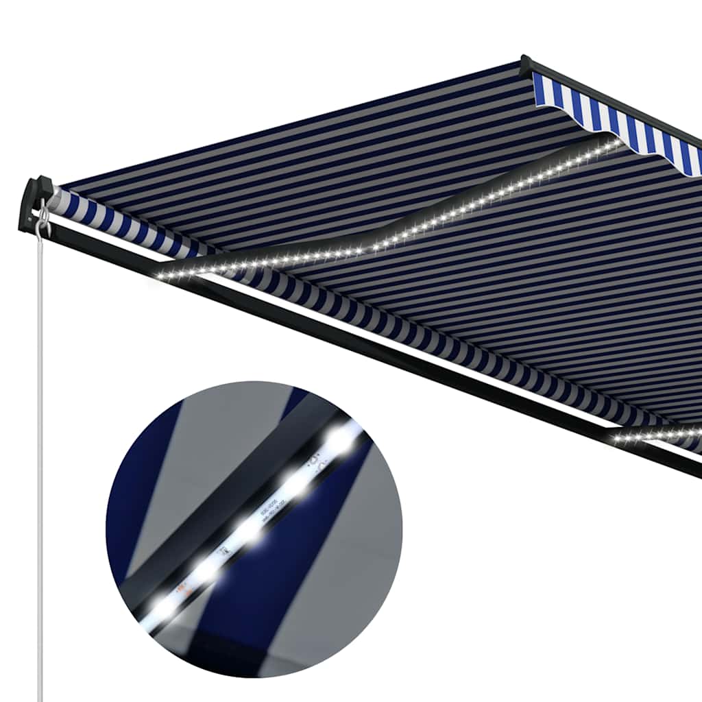 Markise Med Vindsensor Og LED 500x300 Cm Blå Og Hvid - Billede 6