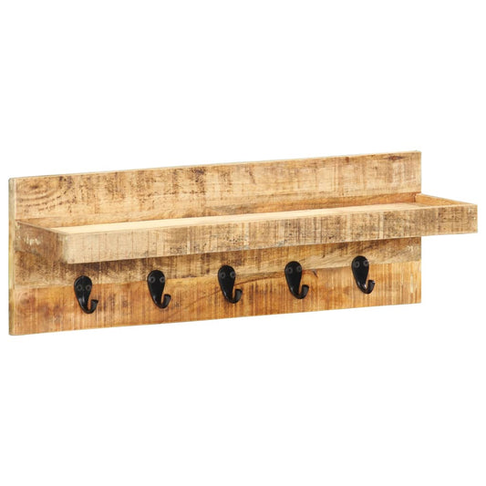 Væghængt Knagerække 60X15X20 Cm Massivt Ru Mangotræ Beige Og Lysebrun