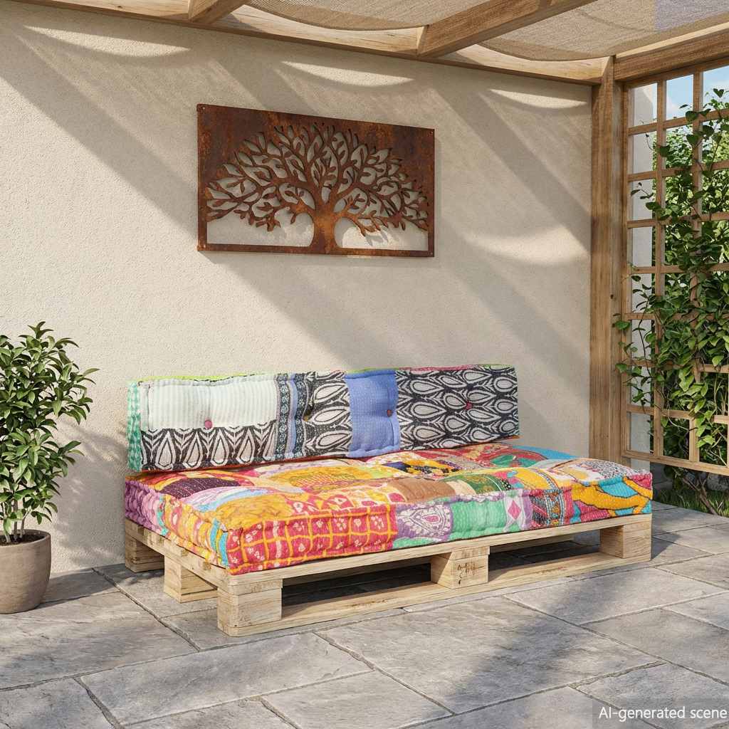 Hynde Til Pallesofa Stof Patchwork Flerfarvet - Billede 3