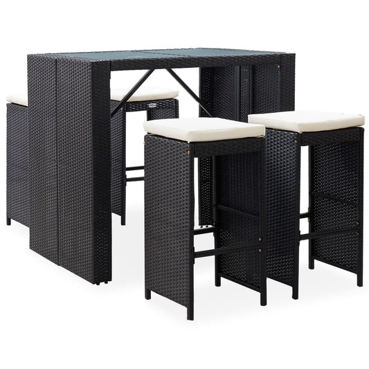 Udendørs Barsæt 5 Dele Polyrattan Og Glas Sort