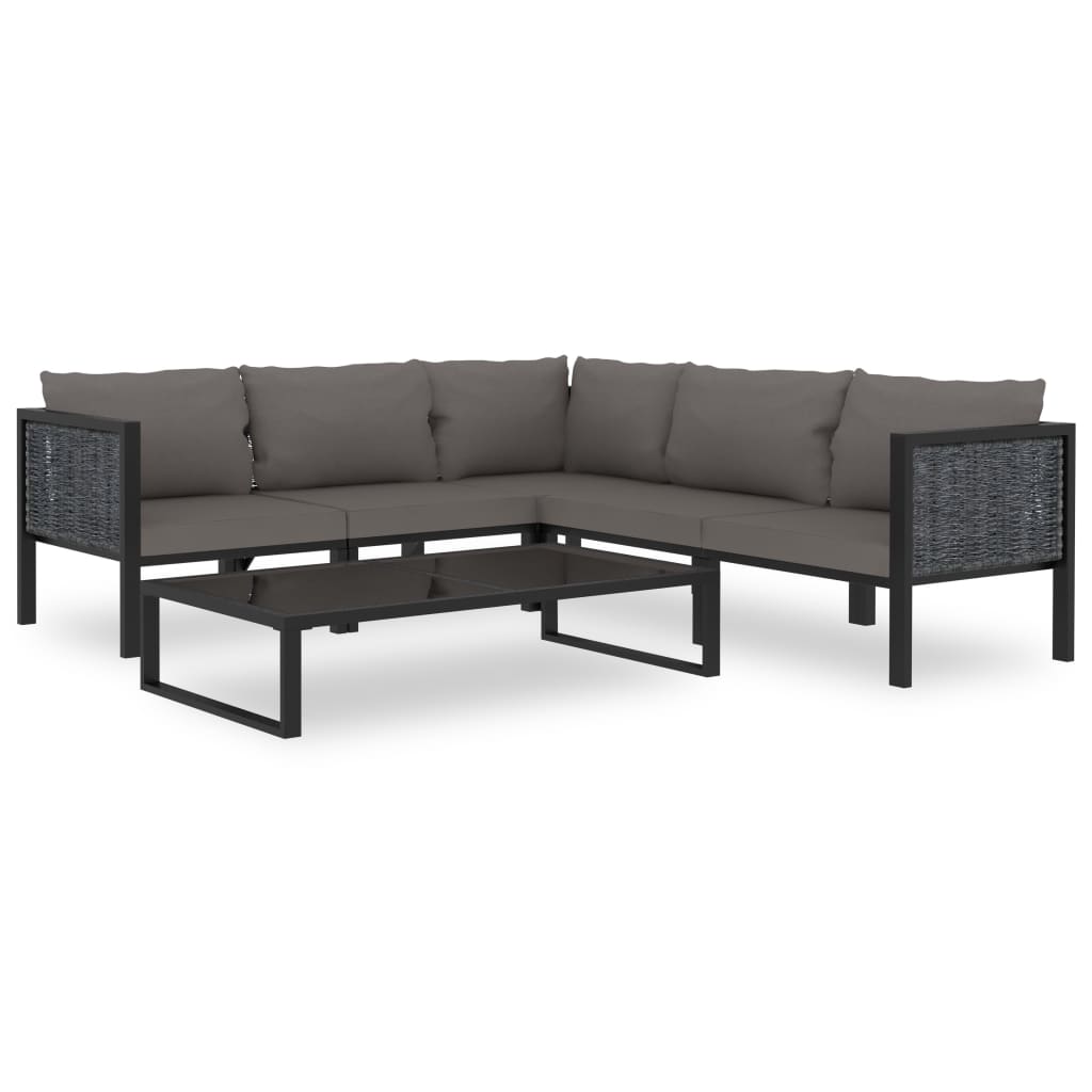 Haveloungesæt 6 Dele Med Hynde Polyrattan Antracitgrå - Variant 49409