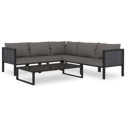 Haveloungesæt 6 Dele Med Hynde Polyrattan Antracitgrå - Variant 49409