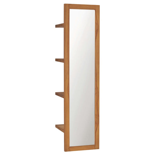 Vægspejl Med Hylder 30X30X120 Cm Massivt Teaktræ