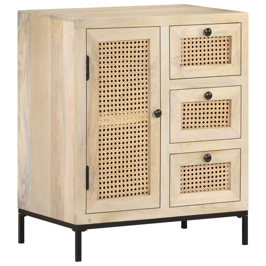 Skænk 60X35X70 Cm Massivt Mangotræ Og Naturligt Rørflet
