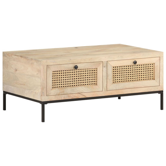 Sofabord 90X50X37 Cm Massivt Mangotræ Og Naturrør