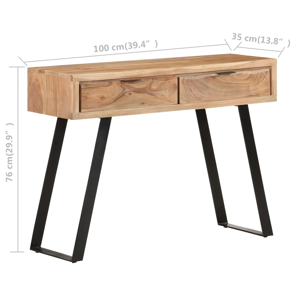 Konsolbord 100x35x76 Cm Massivt Akacietræ Med Naturlige Kanter - Billede 9