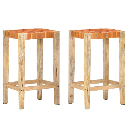 Barstole 2 Stk. Ægte Læder