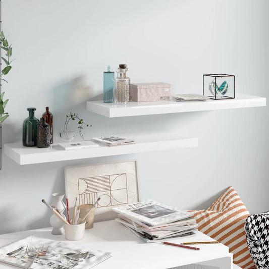 Væghylder 2 Stk. 80X23,5X3,8 Cm Mdf Hvid Højglans