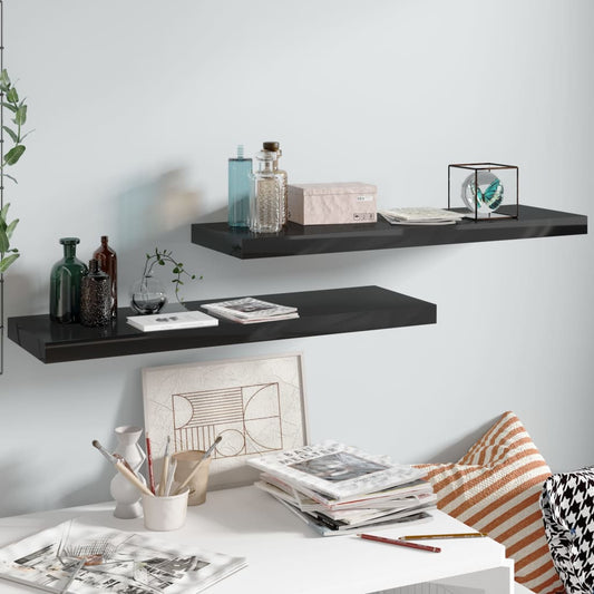 Væghylder 2 Stk. 80X23,5X3,8 Cm Mdf Sort Højglans