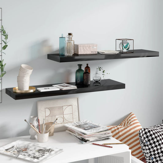 Væghylder 2 Stk. 90X23,5X3,8 Cm Mdf Sort Højglans