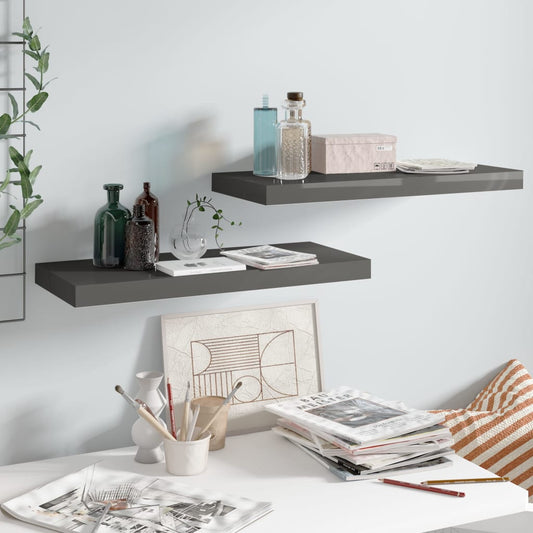 Væghylder 2 Stk. 60X23,5X3,8 Cm Mdf Grå Højglans