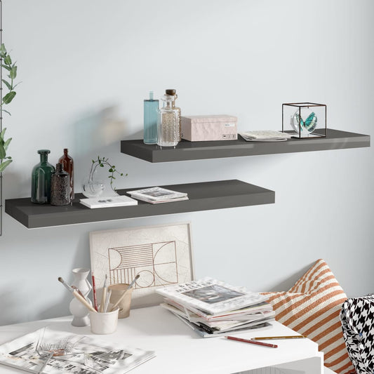 Væghylder 2 Stk. 80X23,5X3,8 Cm Mdf Grå Højglans