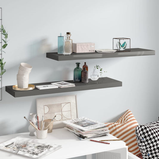 Væghylder 2 Stk. 90X23,5X3,8 Cm Mdf Grå Højglans