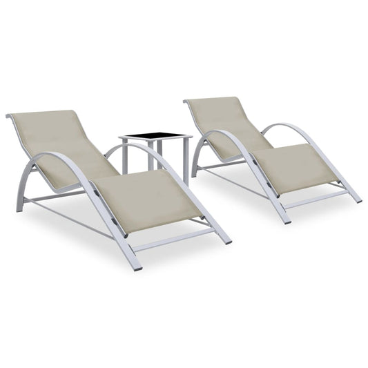 Liggestole 2 Stk. Med Bord Aluminium Cremefarvet