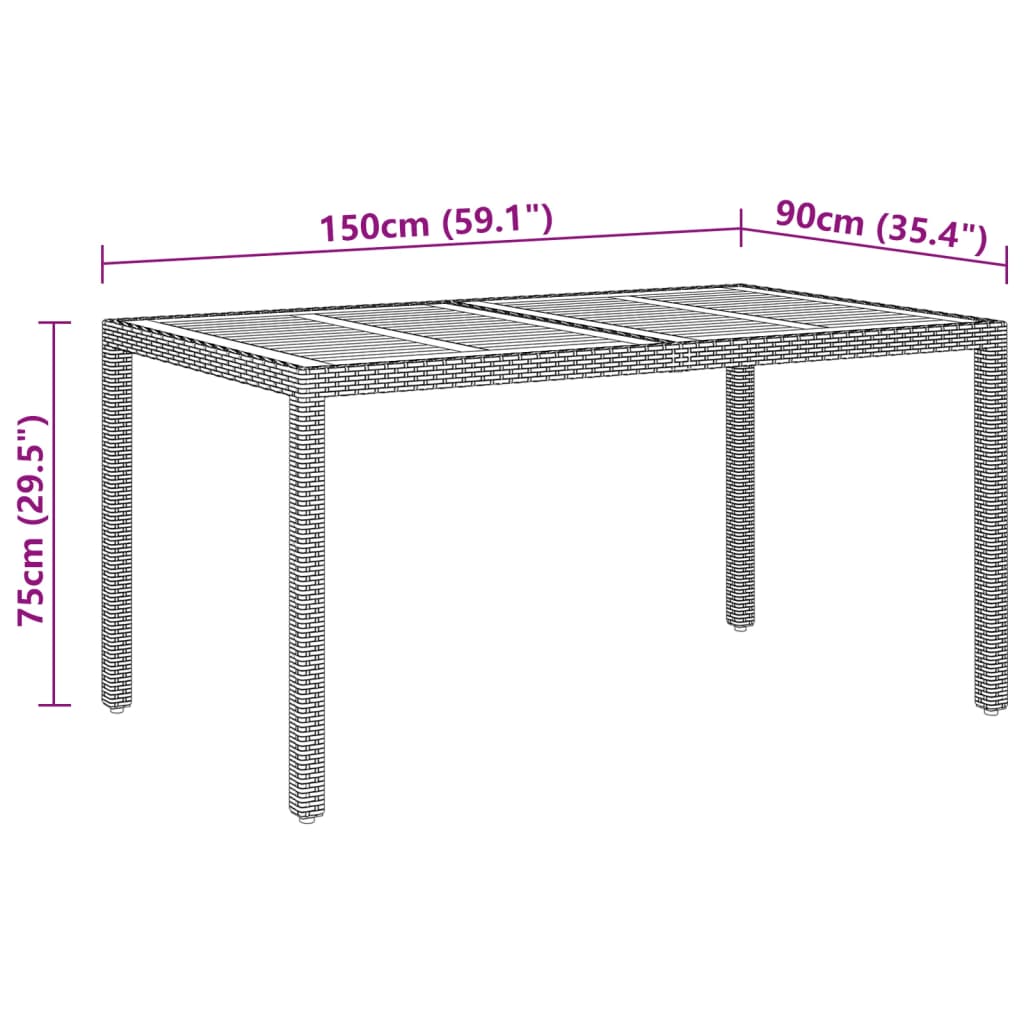 Havebord 150x90x75 Cm Akacietræ Og Polyrattan - Billede 5