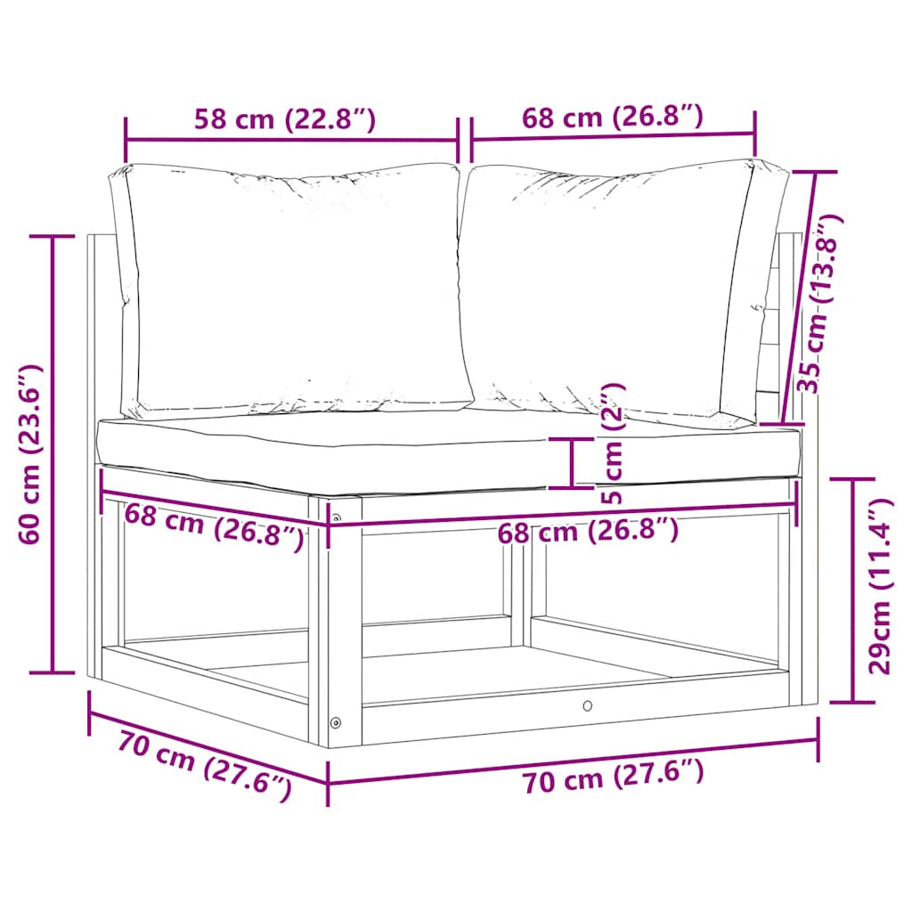Hjørnedel Til Sofa Massivt Akacietræ
