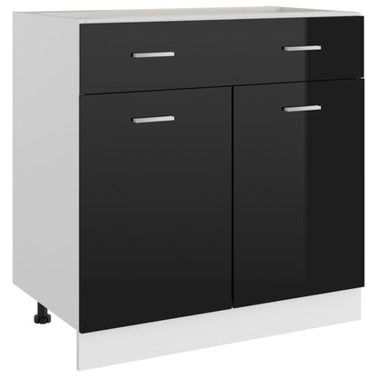 Skuffeunderskab Lyon 80X46X81,5Cm Konstrueret Træ Sort Højglans