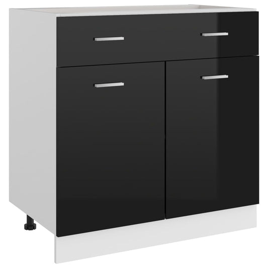Skuffeunderskab Lyon 80X46X81,5Cm Konstrueret Træ Sort Højglans