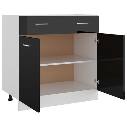 Skuffeunderskab Lyon 80X46X81,5Cm Konstrueret Træ Sort Højglans