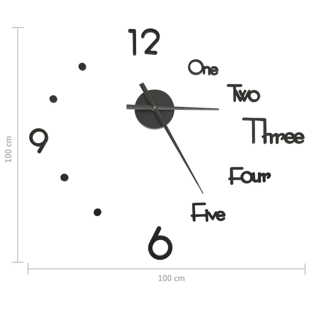 325153  3D Wall Clock Modern Design Black 100 Cm Xxl