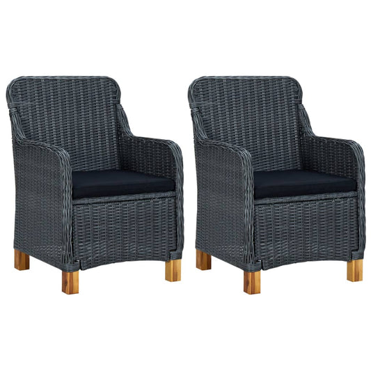 Havestole Med Hynder 2 Stk. Polyrattan Mørkegrå