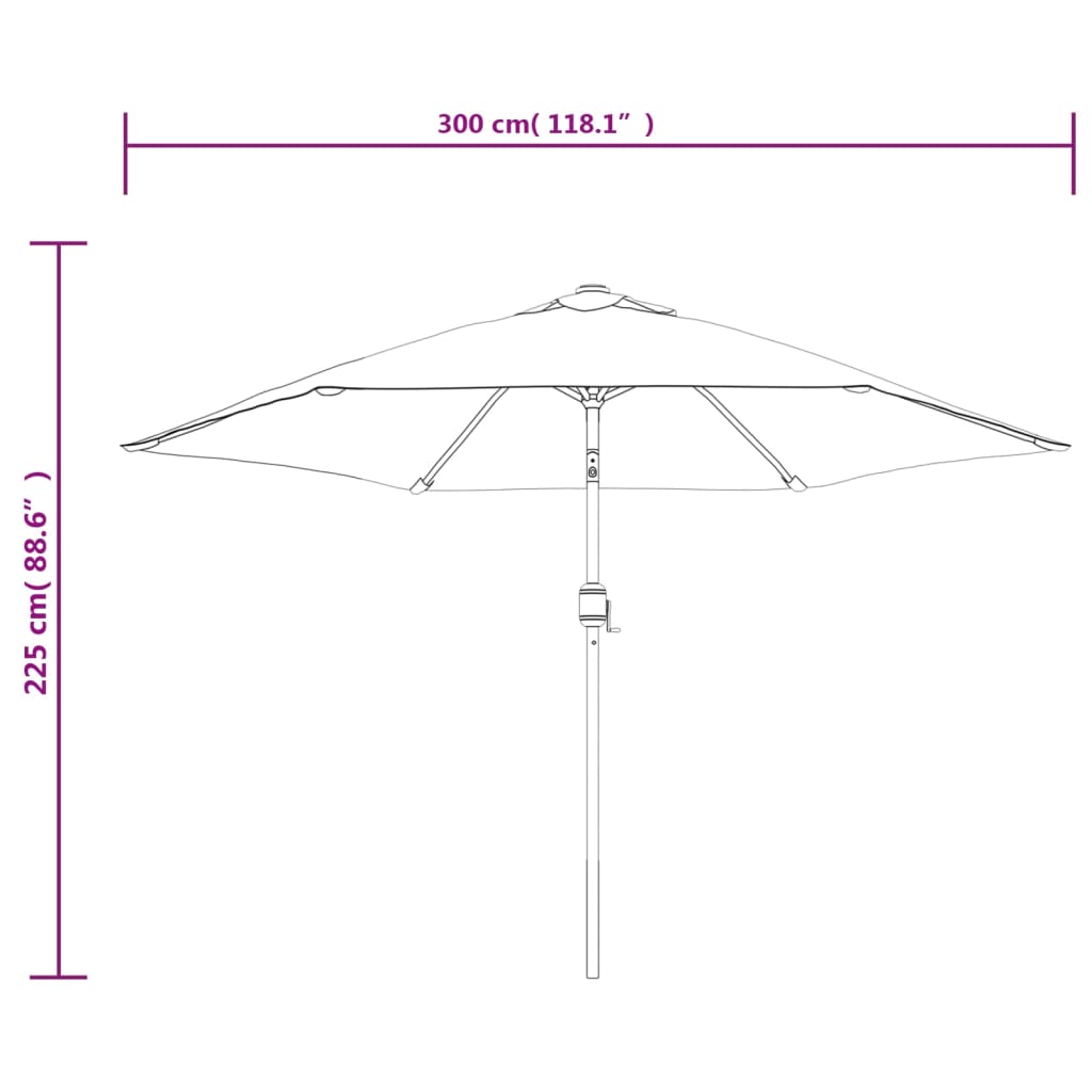 Parasol M. Led-Lys + Stålstang 300 Cm