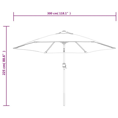 Parasol M. Led-Lys + Stålstang 300 Cm