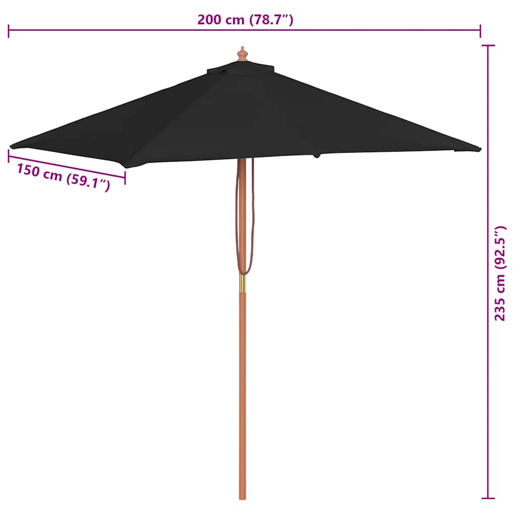 Haveparasol 150x200 Cm Træstang - Billede 11