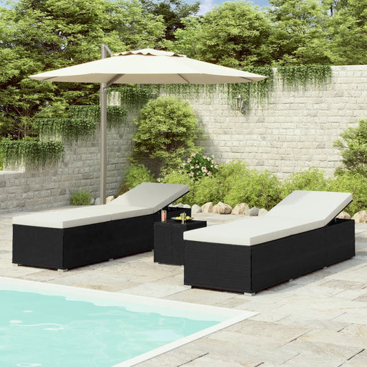 Liggestole 3 Dele Med Tebord Polyrattan Sort