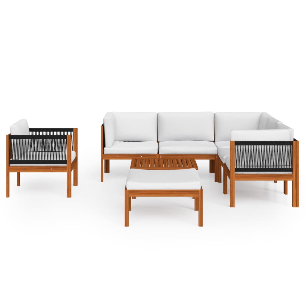 8-delt Havemøbelsæt Med Hynder Cremefarvet Træ Akacie Og Reb - Billede 3