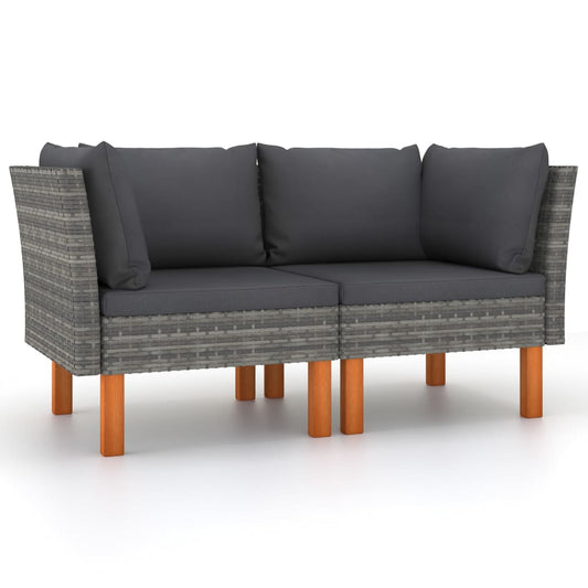 Hjørnedele Til Sofa 2 Stk. Polyrattan Og Massivt Eukalyptustræ - Hovedbillede