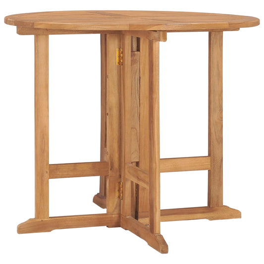 Foldbart Havebord Ø90X75 Cm Massivt Teaktræ