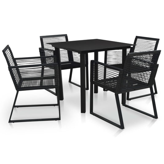 Udendørs Spisebordssæt 5 Dele Pvc-Rattan Sort