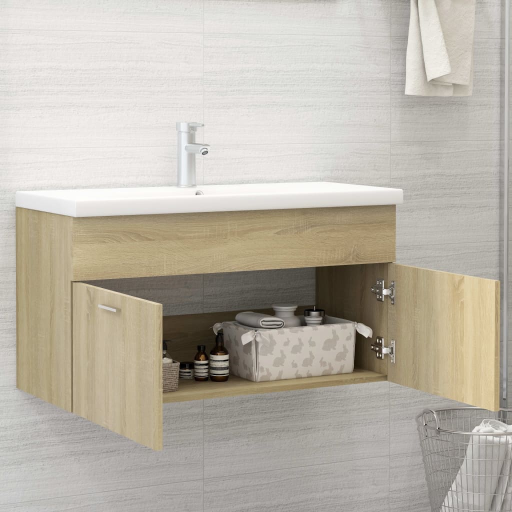 Vaskeskab 90x38,5x46 Cm Konstrueret Træ Grå - Billede 3