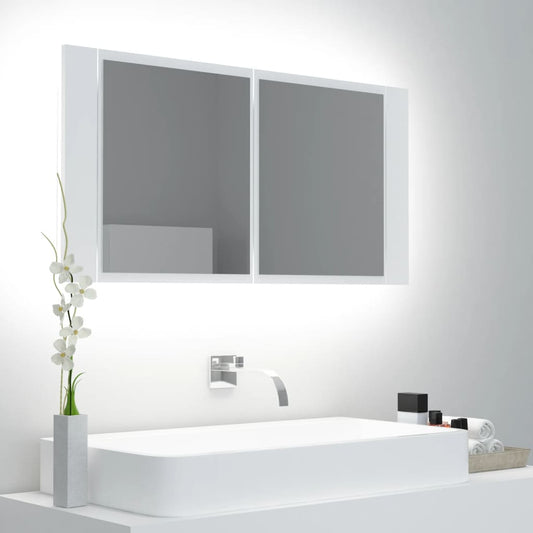 Badeværelsesskab M. Spejl Og Led-Lys 90X12X45 Cm Akryl