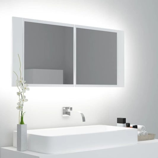 Badeværelsesskab Med Led-Lys 100X12X45 Cm Akryl