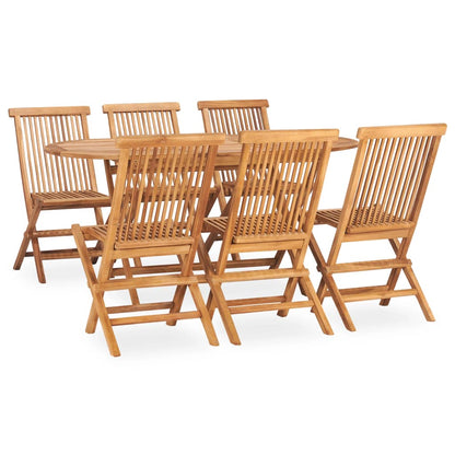 Udendørs Spisebordssæt 7 Dele Foldbart Massivt Teaktræ Oval 160 x 80 x 75 cm