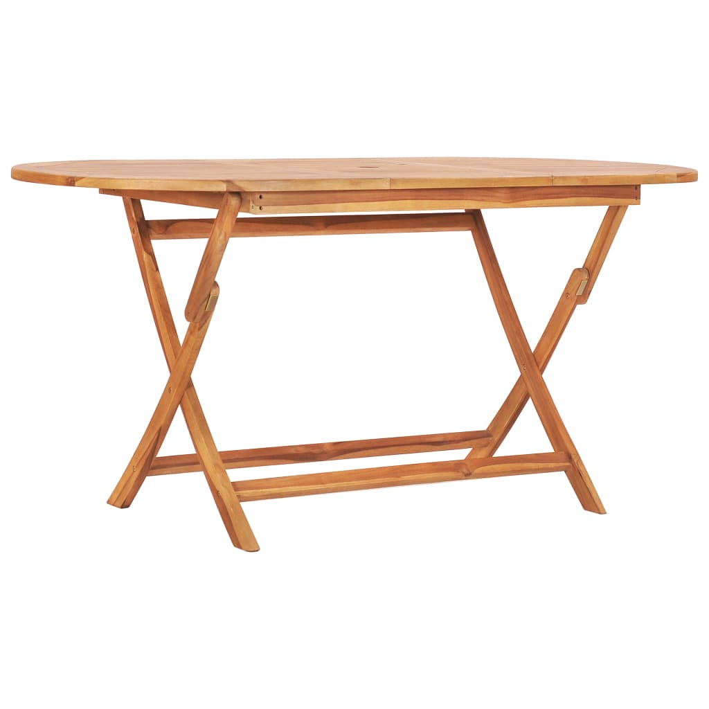Udendørs Spisebordssæt 7 Dele Foldbart Massivt Teaktræ Oval 160 x 80 x 75 cm