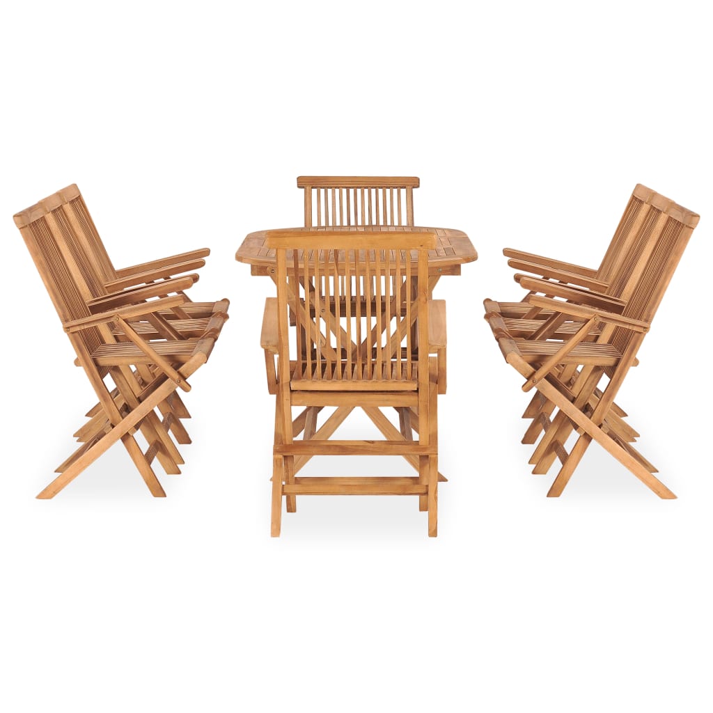 Udendørs Spisebordssæt 9 Dele Foldbart Massivt Teaktræ - Billede 2