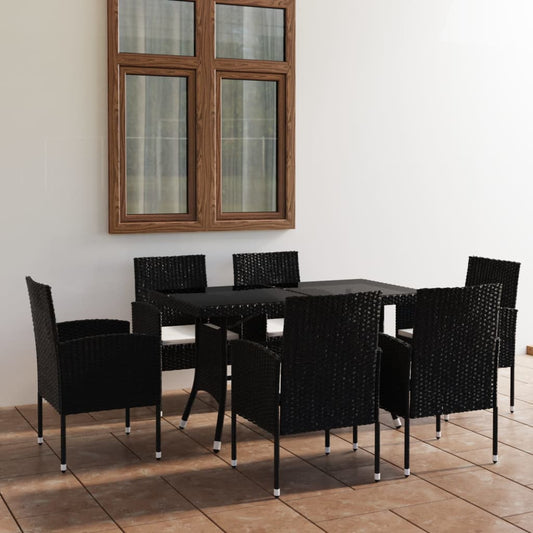 Spisebordssæt Til Haven 7 Dele Polyrattan Sort