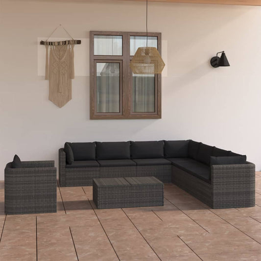 Loungesæt Til Haven 9 Dele Med Hynder Polyrattan