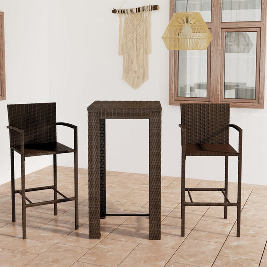 Udendørs Barsæt 3 Dele Med Armlæn Polyrattan Brun