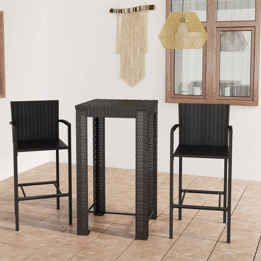 Udendørs Barsæt 3 Dele Med Armlæn Polyrattan Sort